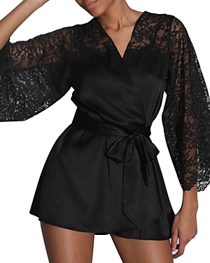 Shop Fleur Du Mal Venus Lace Angel Sleeve Robe In Black