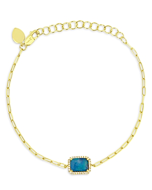 14K Yellow Gold Opal & Diamond Paperclip Link Bracelet