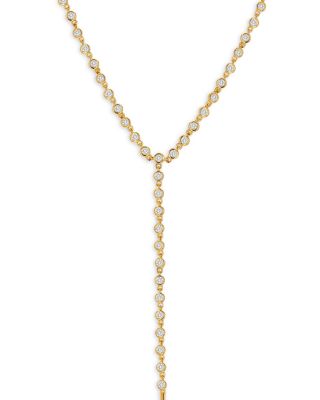 14K Yellow Gold Diamond Lariat Necklace, 17"