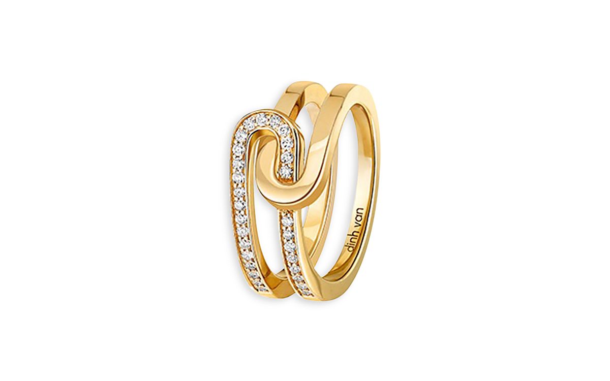 Dinh Van 18K Yellow Gold Maillon Diamond Interlocking Ring
