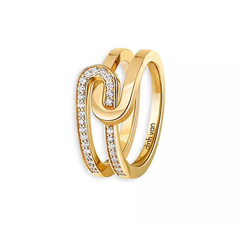 Dinh Van 18K Yellow Gold Maillon Diamond Interlocking Ring