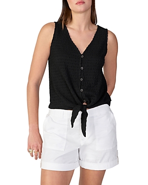 Sanctuary Link Up Tie Hem Sleeveless Stretch Cotton Top In Black