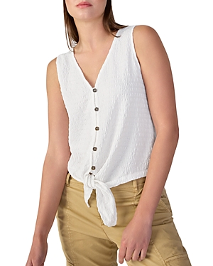 Sanctuary Link Up Tie Hem Sleeveless Stretch Cotton Top In White