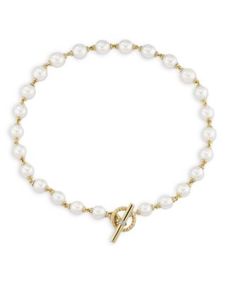 David Yurman - Cultured Freshwater Pearl Linked Necklace in 18K Yellow Gold with Diamonds, 18"