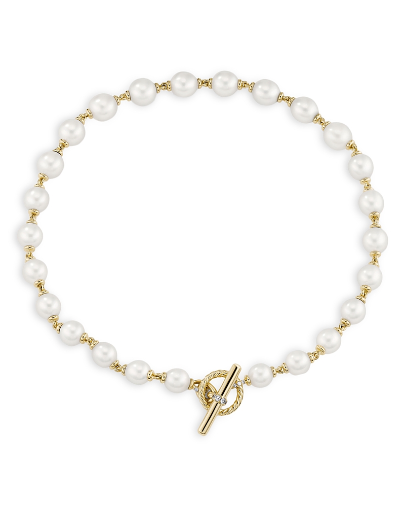 David Yurman Cultured Freshwater Pearl Linked Necklace in 18K Yellow Gold with Diamonds, 18