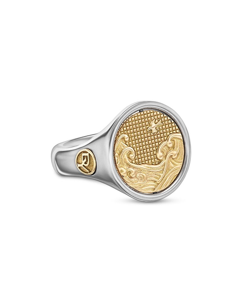 David Yurman Men's Water & Fire Duality Signet Ring in Sterling Silver with 18K Yellow Gold