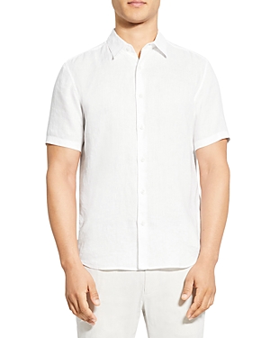 Theory Noll Short-sleeve Shirt In Relaxed Linen In Optic White