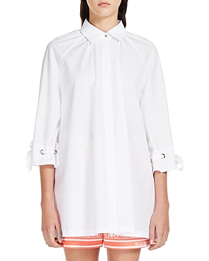 Max Mara Gigi Threaded Cuff Cotton Button-up Shirt In Optical White