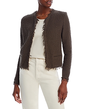 Iro Shavani Open-front Boucle Jacket In Dark Green