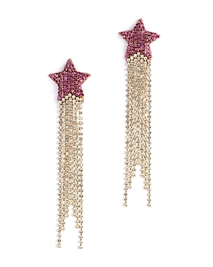 Evren Crystal Star & Fringe Statement Earrings in Gold Tone
