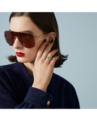 Sterling Silver Interlocked G Green Enamel Logo Ring