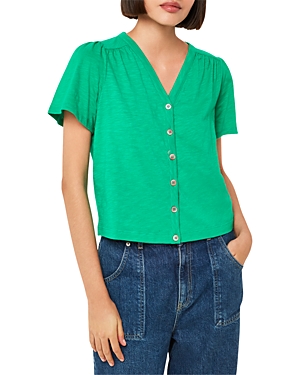 Whistles Maeve V Neck Button Front Tee In Green