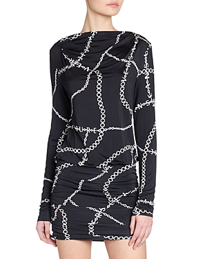 VERSACE JEANS COUTURE ORGANZINO PRINTED LOW BACK MINI DRESS