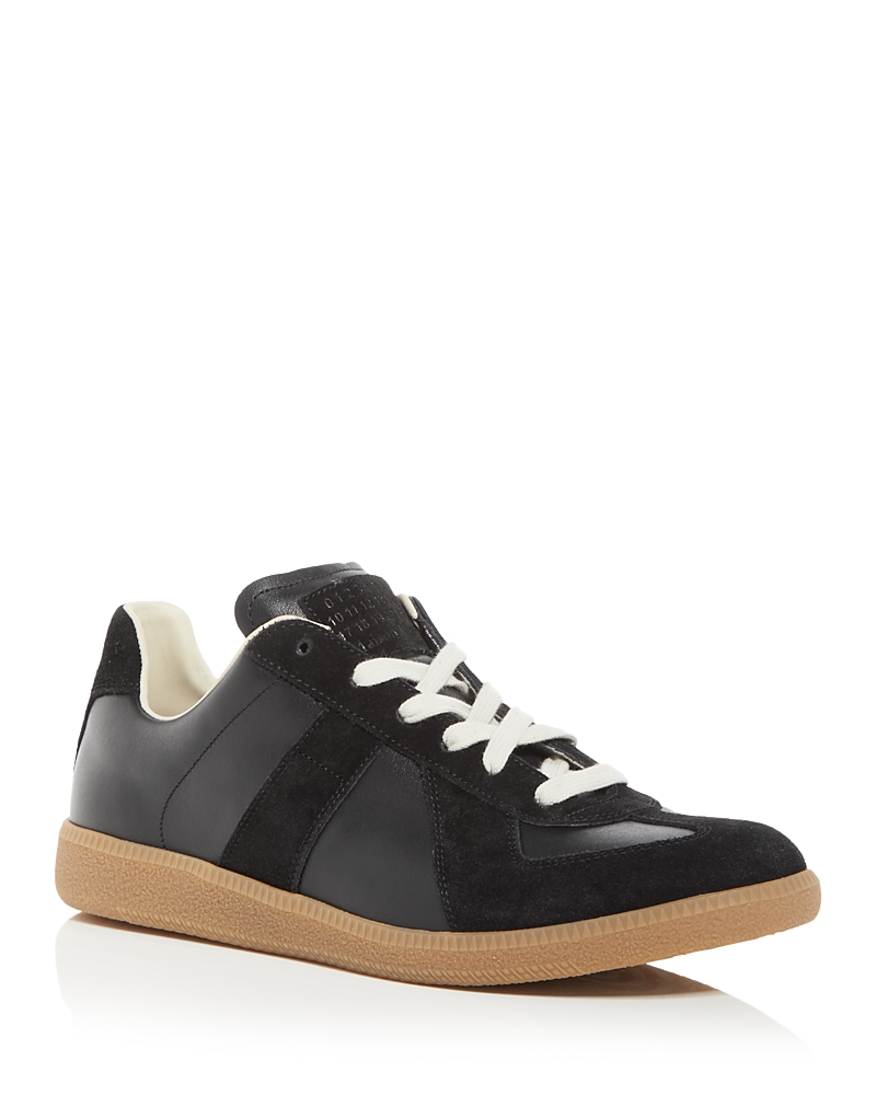 Maison Margiela Casual Low Top Sneakers With Suede Panels In Black