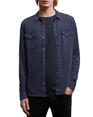 Shop John Varvatos Arvon Cotton Textured Knit Button Down Western Shirt In Pacific Blue