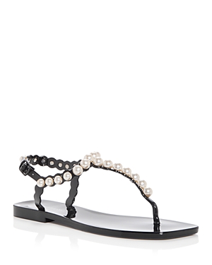 Jeffrey Campbell Pearlesque Imitation Pearl Ankle Strap Sandal In Black Shiny