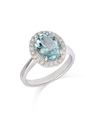 Bloomingdale's Fine Collection Aquamarine & Diamond Halo Ring in 14K White Gold - Exclusive
