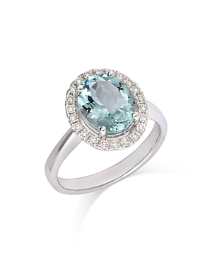 Bloomingdale's Aquamarine & Diamond Halo Ring In 14k White Gold - 100% Exclusive In Blue/white