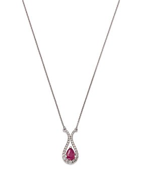 Bloomingdale's - Ruby & Diamond Halo Pendant Necklace in 14K White Gold, 18" - 100% Exclusive