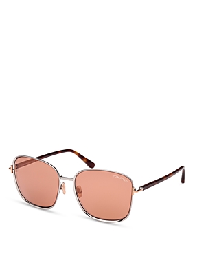 Shop Tom Ford Fern Square Sunglasses, 57mm In Rose Gold/orange Solid