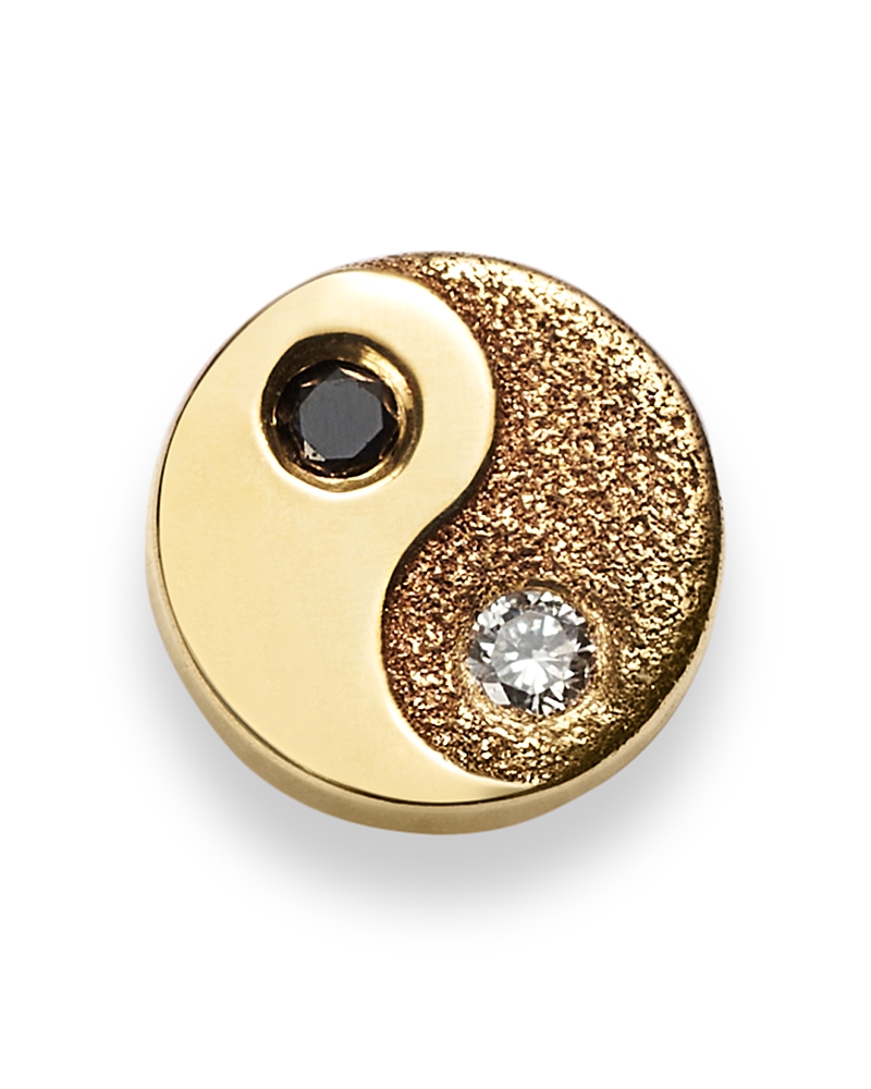 Zoe Chicco 14K Yellow Gold Itty Bitty Symbols Black & White Diamond Yin Yang Single Stud Earring