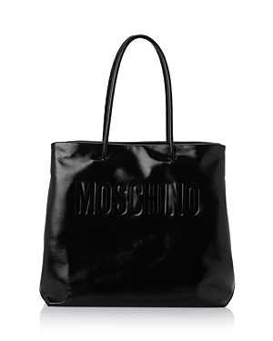 Shop Moschino Leather Tote Bag In Black/gold