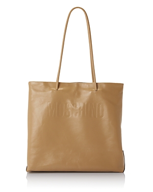 Shop Moschino Leather Tote Bag In Beige/gold