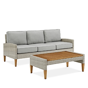 Crosley Capella Wicker Sofa & Table Set In Gray
