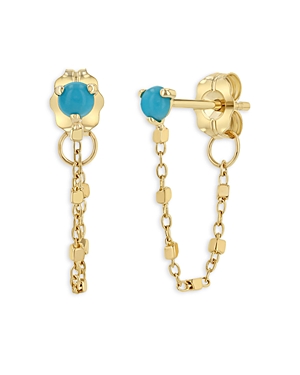 ZOË CHICCO 14K GOLD TURQUOISE & CHAIN DROP EARRINGS