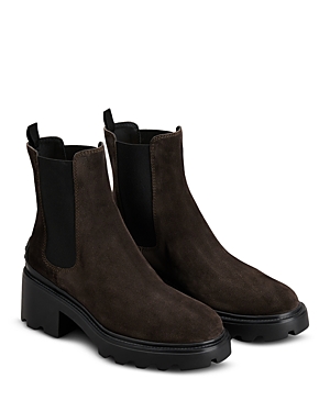 Shop Tod's Women's Pull On High Heel Chelsea Boots In Dark Brown