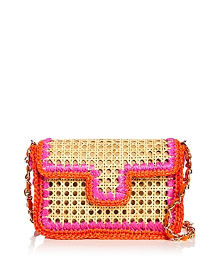 Caterina Bertini Mini Woven Shoulder Bag In Natural/pink/orange