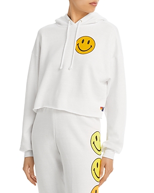 Aviator Nation Smiley 2 Graphic Cropped Hoodie In White