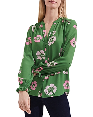 Hobbs London Sutton Gathered Blouse In Pea Green
