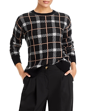 C By Bloomingdale's Cashmere Plaid Jacquard Crewneck Cashmere Sweater - 100% Exclusive In Black Combo