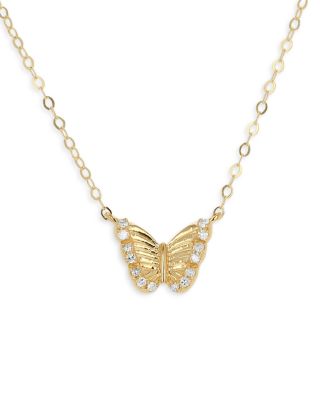 Moon & Meadow - 14K Yellow Gold Diamond Butterfly Pendant Necklace, 18"