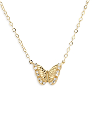 14K Yellow Gold Diamond Butterfly Pendant Necklace, 18