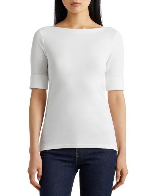 Elbow Sleeve Boat Neck Top 