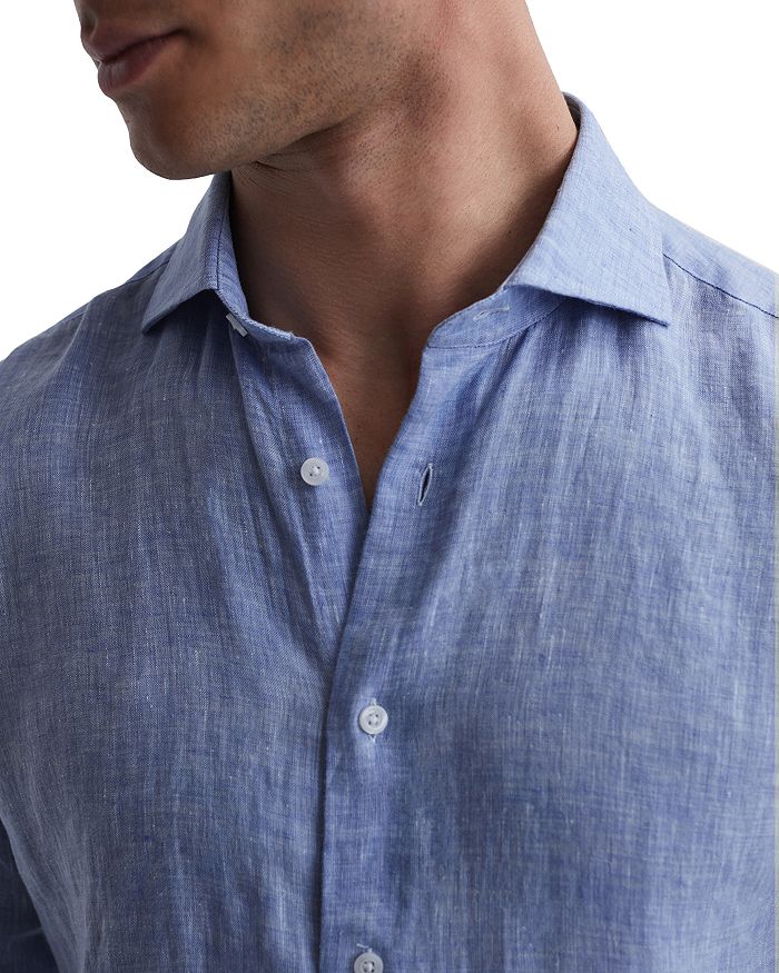 Shop Reiss Ruban Long Sleeve Linen Shirt In Soft Blue