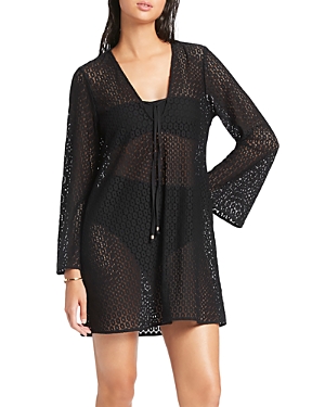 Jets Stretch Lace Kaftan Cover-up In Black