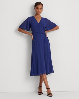 Ralph Lauren V Neck Flutter Sleeve Dress | Bloomingdale's