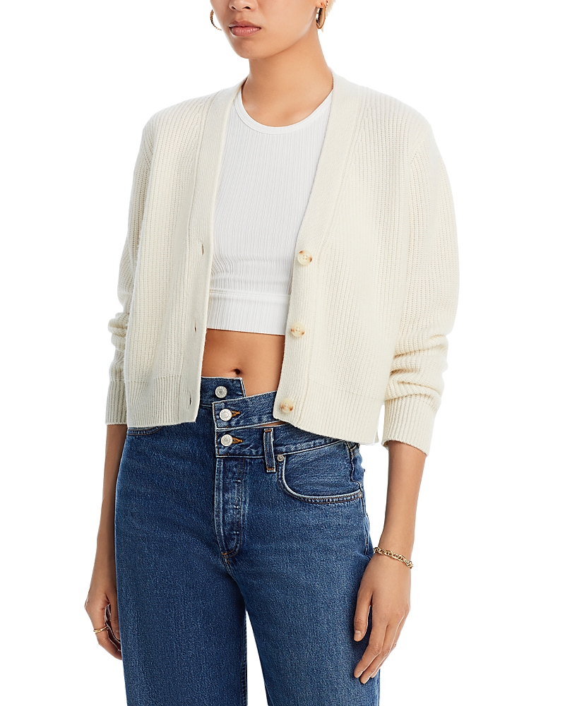 AQUA CASHMERE V-NECK NOVELTY STITCH CARDIGAN - EXCLUSIVE