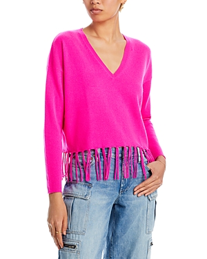 Aqua Fringe Hem Cashmere Sweater - 100% Exclusive In Neon Pink
