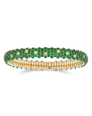 Zydo 18k Yellow Gold Stretch Tsavorite & Diamond Bracelet In Green/gold