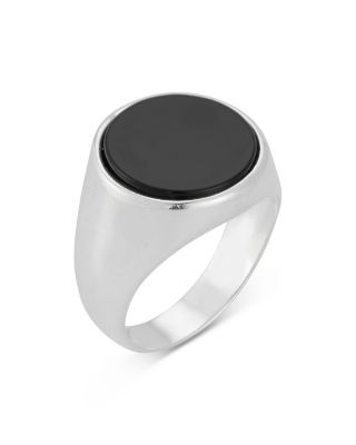 Men&#39;s Sterling Silver Onyx Oval Signet Ring