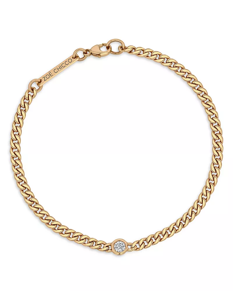 Zoe Chicco 14K Yellow Gold Floating Diamond Small Curb Chain Bracelet
