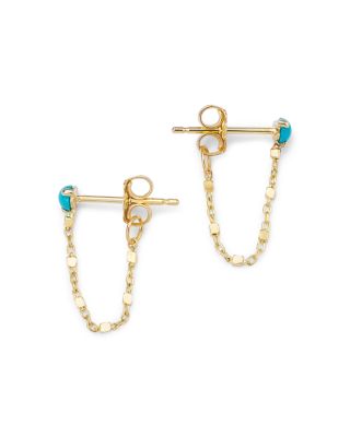 14K Gold Turquoise & Chain Drop Earrings