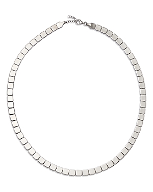 14K White Gold Cube Link Collar Necklace, 15.75-18