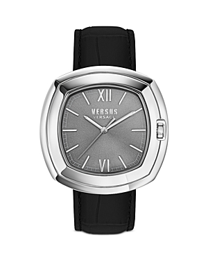 Versus Men's Three-hand Quartz You And Me Black Leather Strap 41mm In Silver