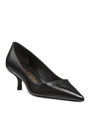 Stuart Weitzman Stuart Pointed Toe Kitten Heel Pumps In Black Leather