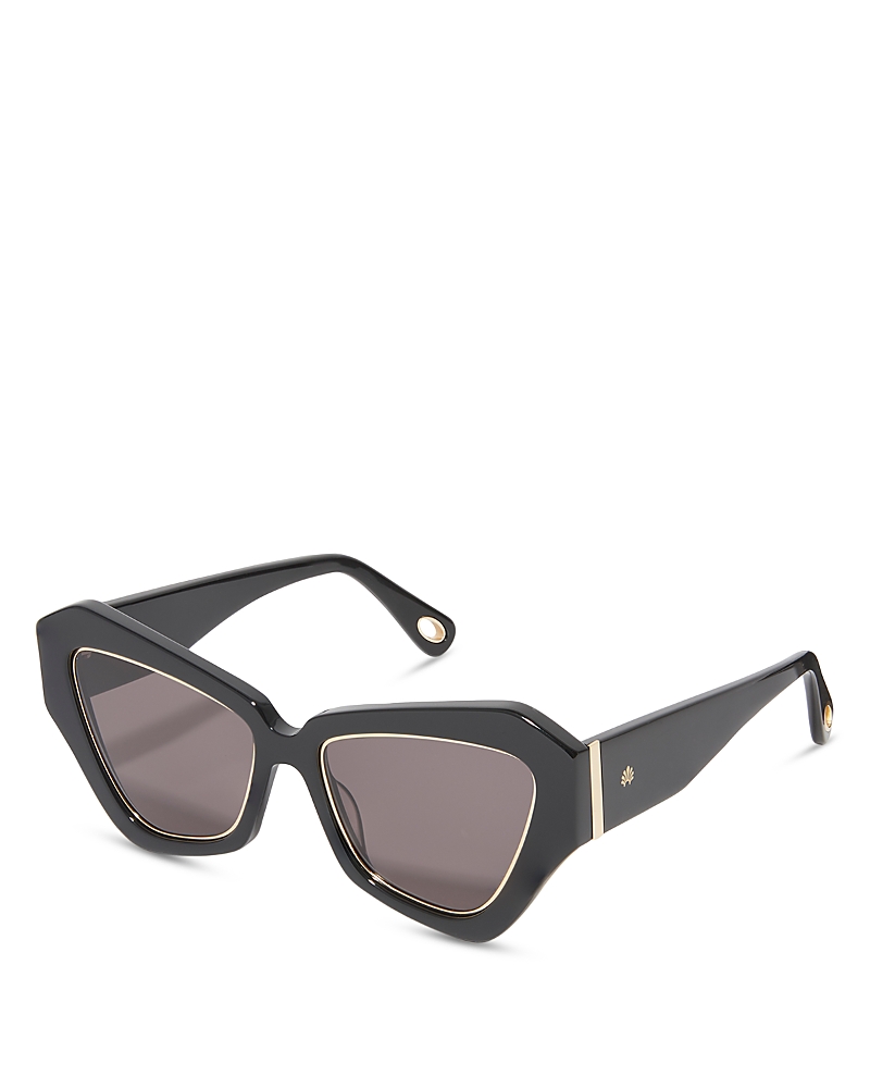 Lele Sadoughi Lara Wide Cateye Sunglasses In Black/gray Solid